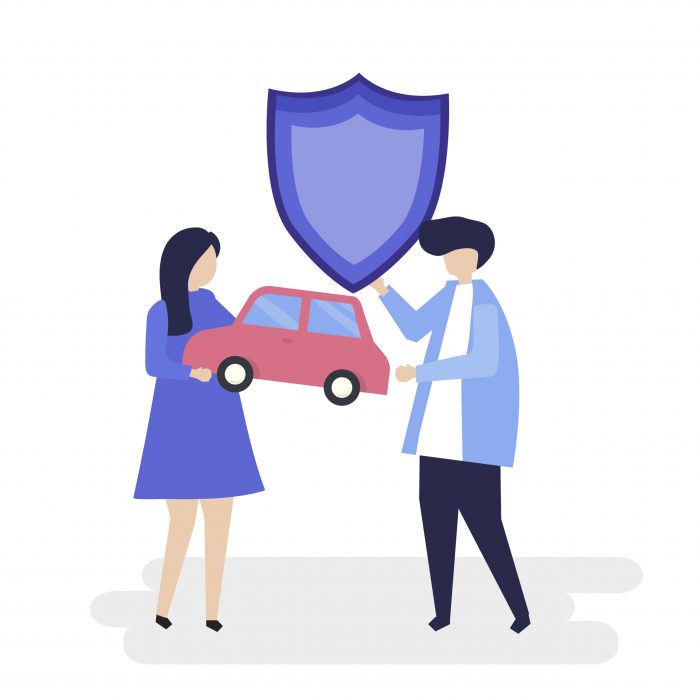 Insurance-05-Kib Characters of a couple holding a car and shield illustration